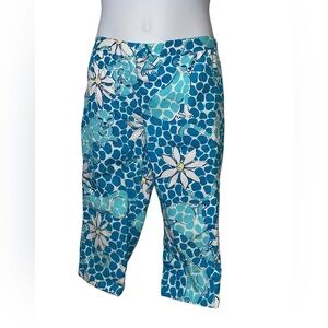 Lilly Pulitzer Blue and White floral leopard print capri pants sz 6x